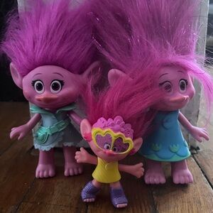 LOT of 3 Russ Troll Dolls 2015 and newer Pink ‎ Hair EUC